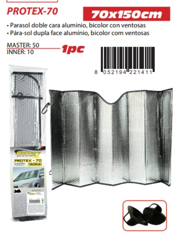 PARASOL DELANTERO PLATA 150 X 70 CMS DOBLE CAPA