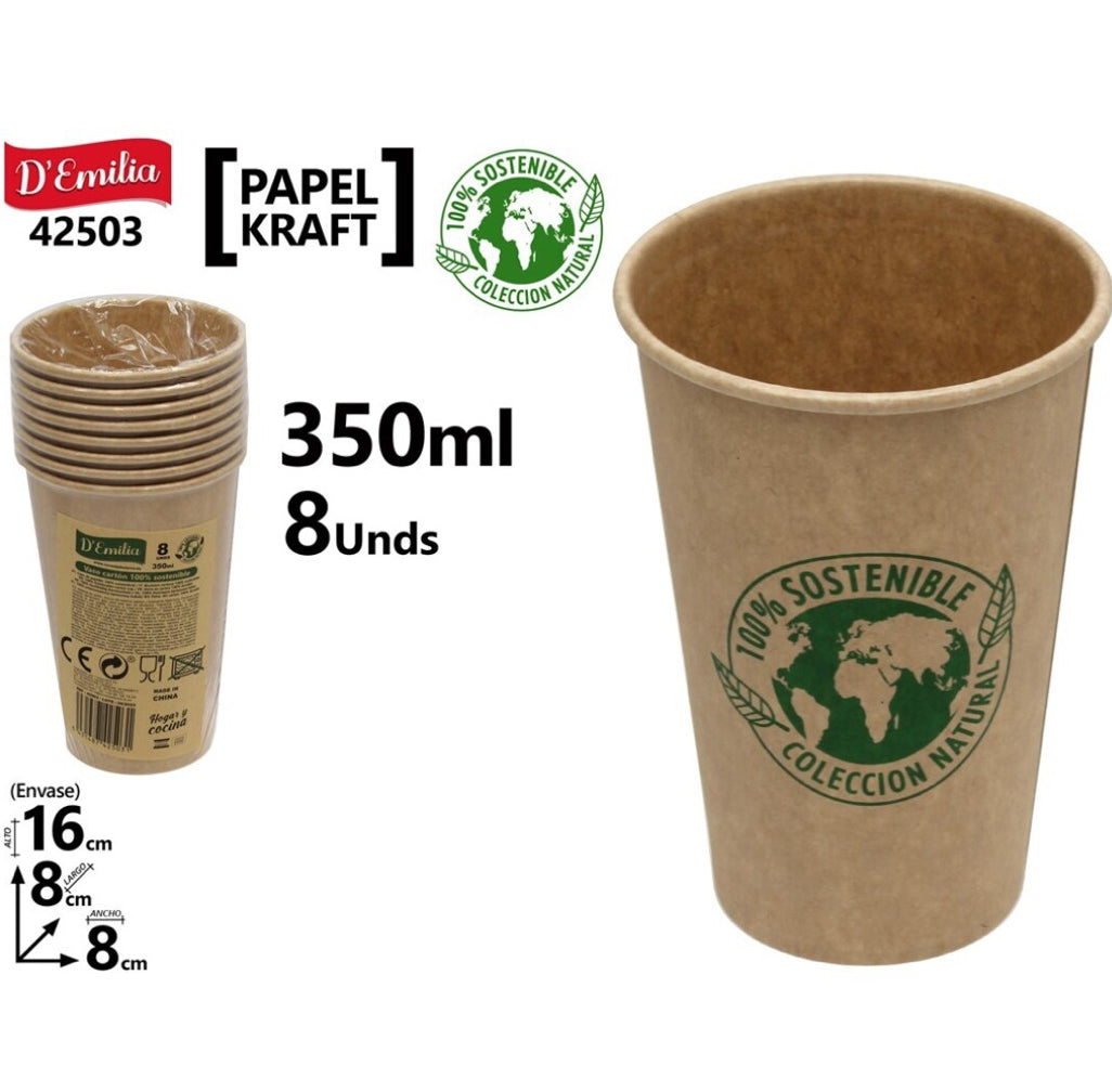 VASOS CARTON 100% SOSTENIBLE 350 ML X 8 PZAS