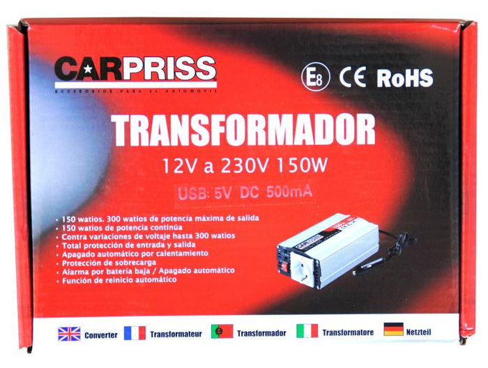CONVERTIDOR 12V A 230V 150 W USB CARPRISS