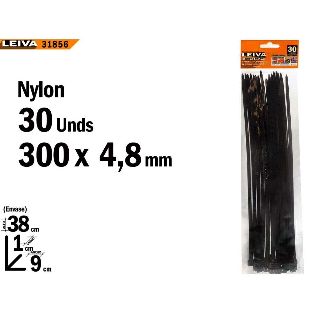 BRIDAS NEGRAS 4.8 X 300MM 30 UDS