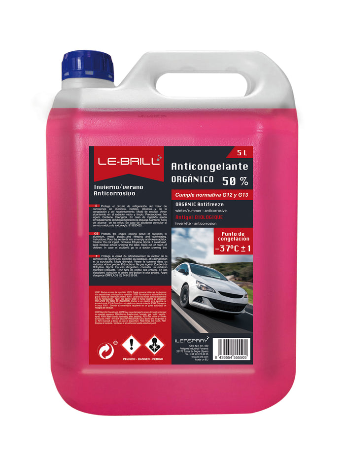 ANTICONGELANTE ORGÁNICO LE-BRILL 50% ROSA G12/G13 5 L